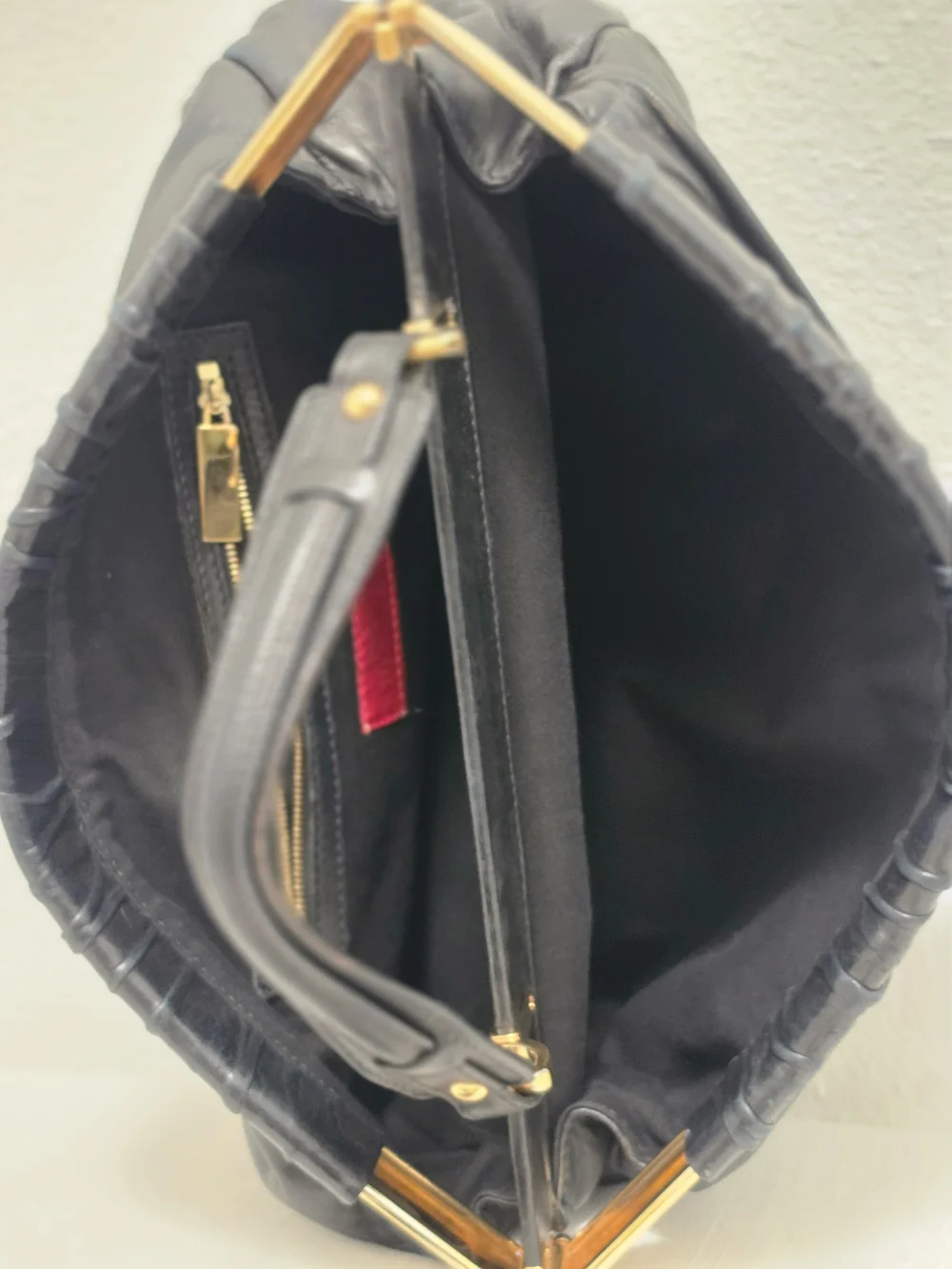 ​Valentino Black Leather Rose Applique Statement Bag with Additional Strap